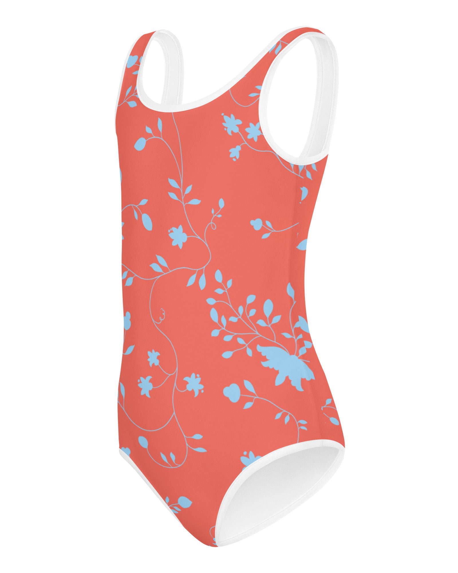 wild clematis one-piece little girls swimsuit in poppy – PILLOWPIA